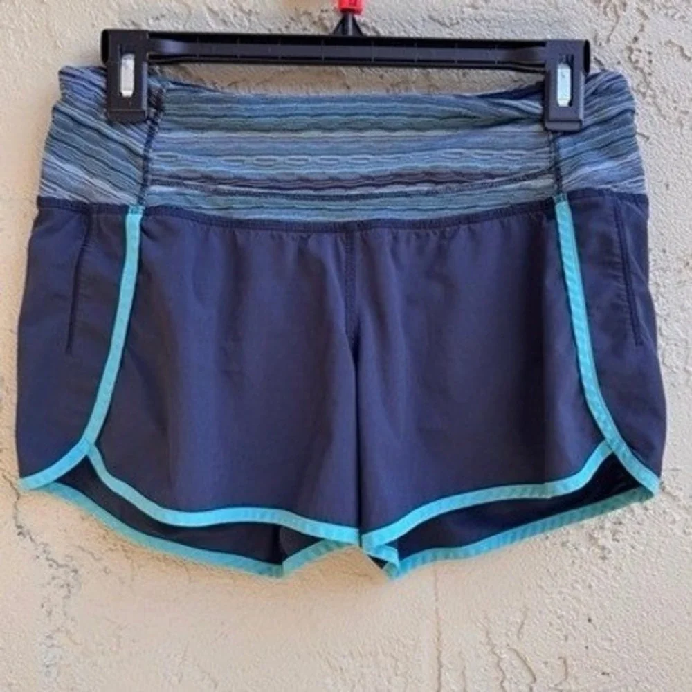 Lululemon Womens Run Times Navy Striped Shorts SZ 4 Athleisure Activewear Wicki